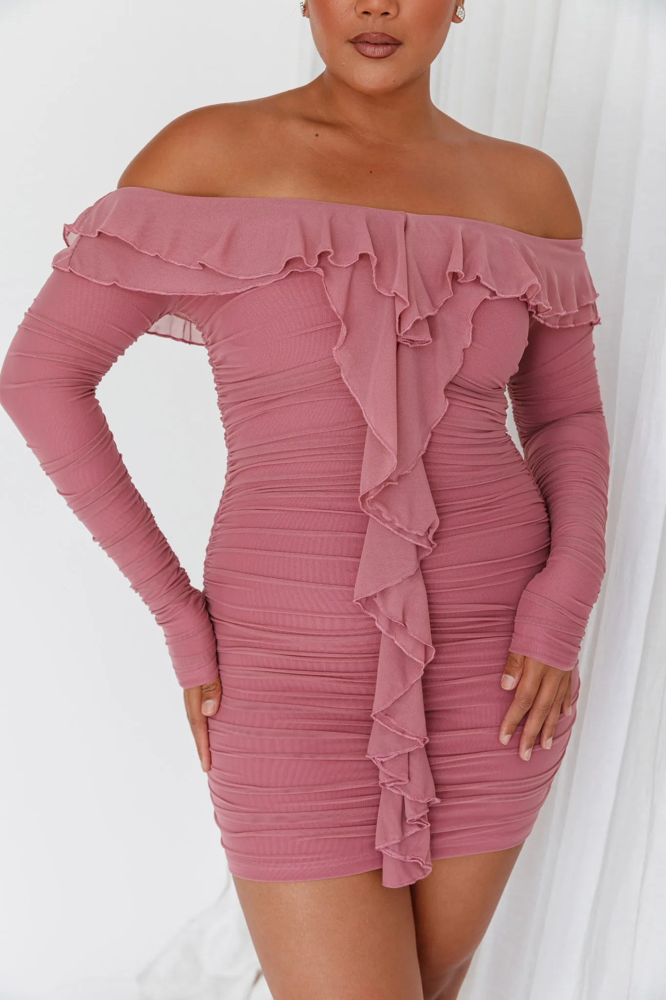 Confession Off-Shoulder Long Sleeve Mini Dress Mauve sold by Selfie Leslie product image thumbnail 4