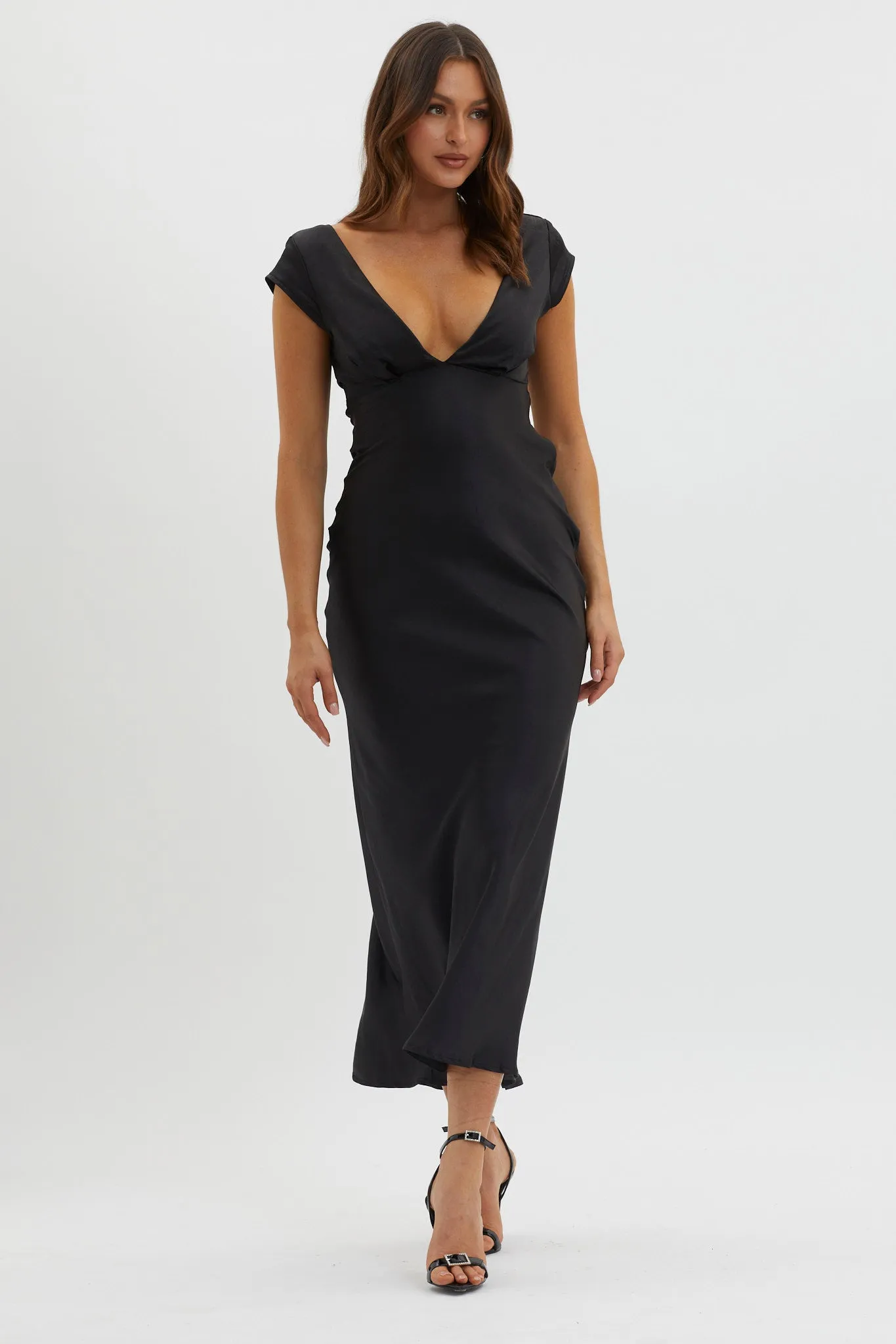 Lucinda V-Neck Twist Back Midi Dress Black sold by Selfie Leslie product image thumbnail 4