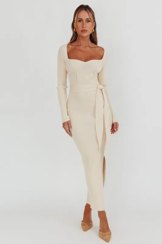 Twilight Moments Long Sleeve Knit Dress Cream sold by Selfie Leslie