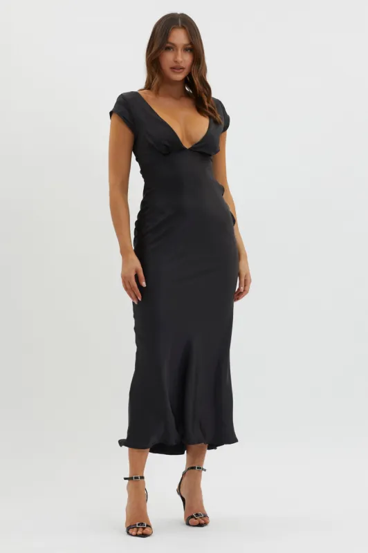 Lucinda V-Neck Twist Back Midi Dress Black sold by Selfie Leslie