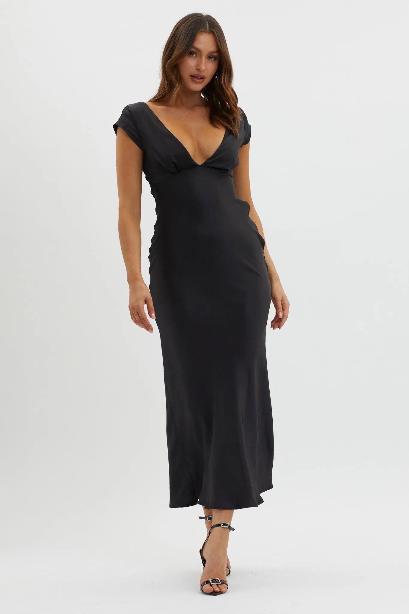 Lucinda V-Neck Twist Back Midi Dress Black sold by Selfie Leslie product image thumbnail 5