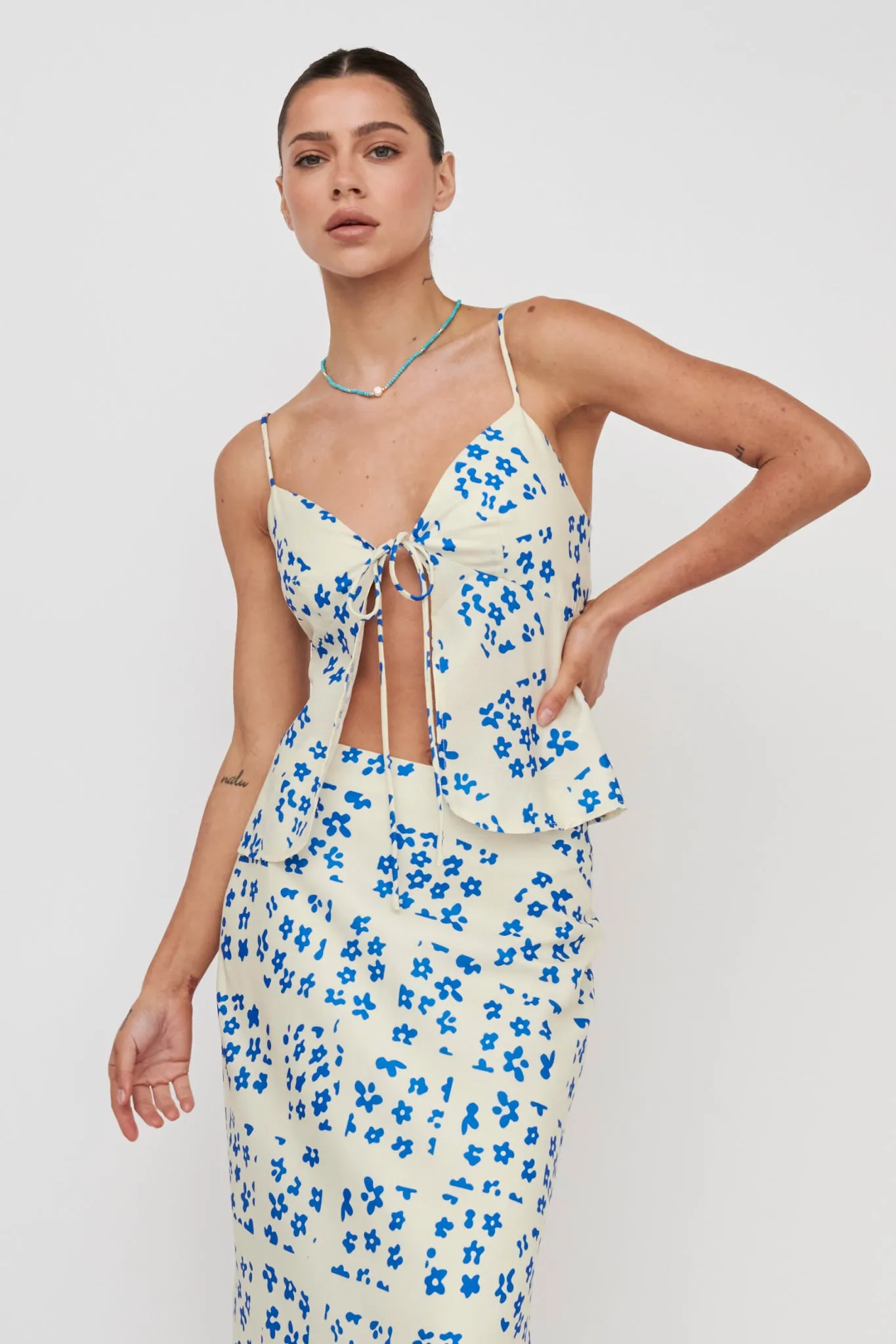 Heart & Soul Tie Front Top Floral Cream sold by Selfie Leslie