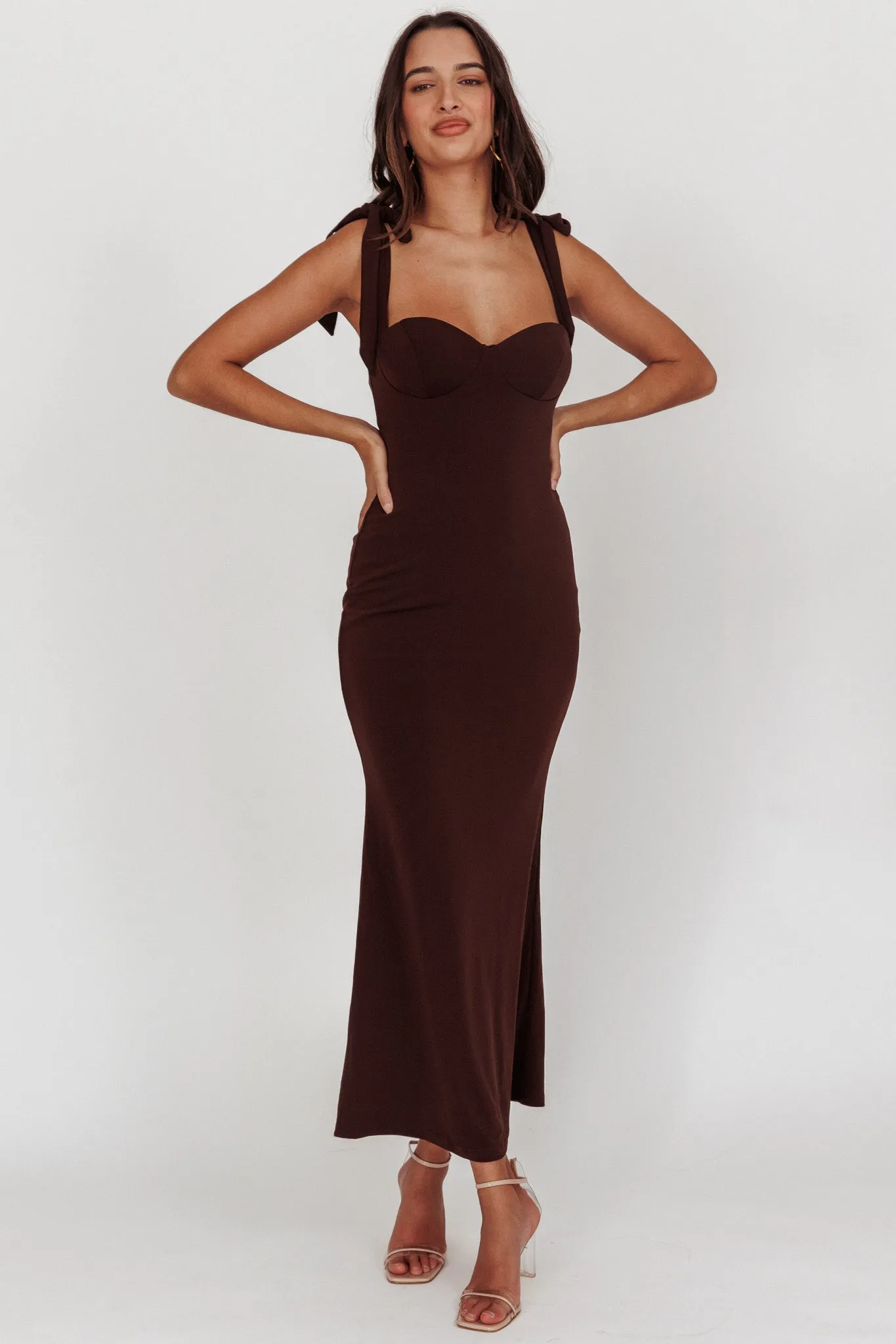 Rose Garden Tied Shoulder Maxi Dress Brown sold by Selfie Leslie product image thumbnail 5