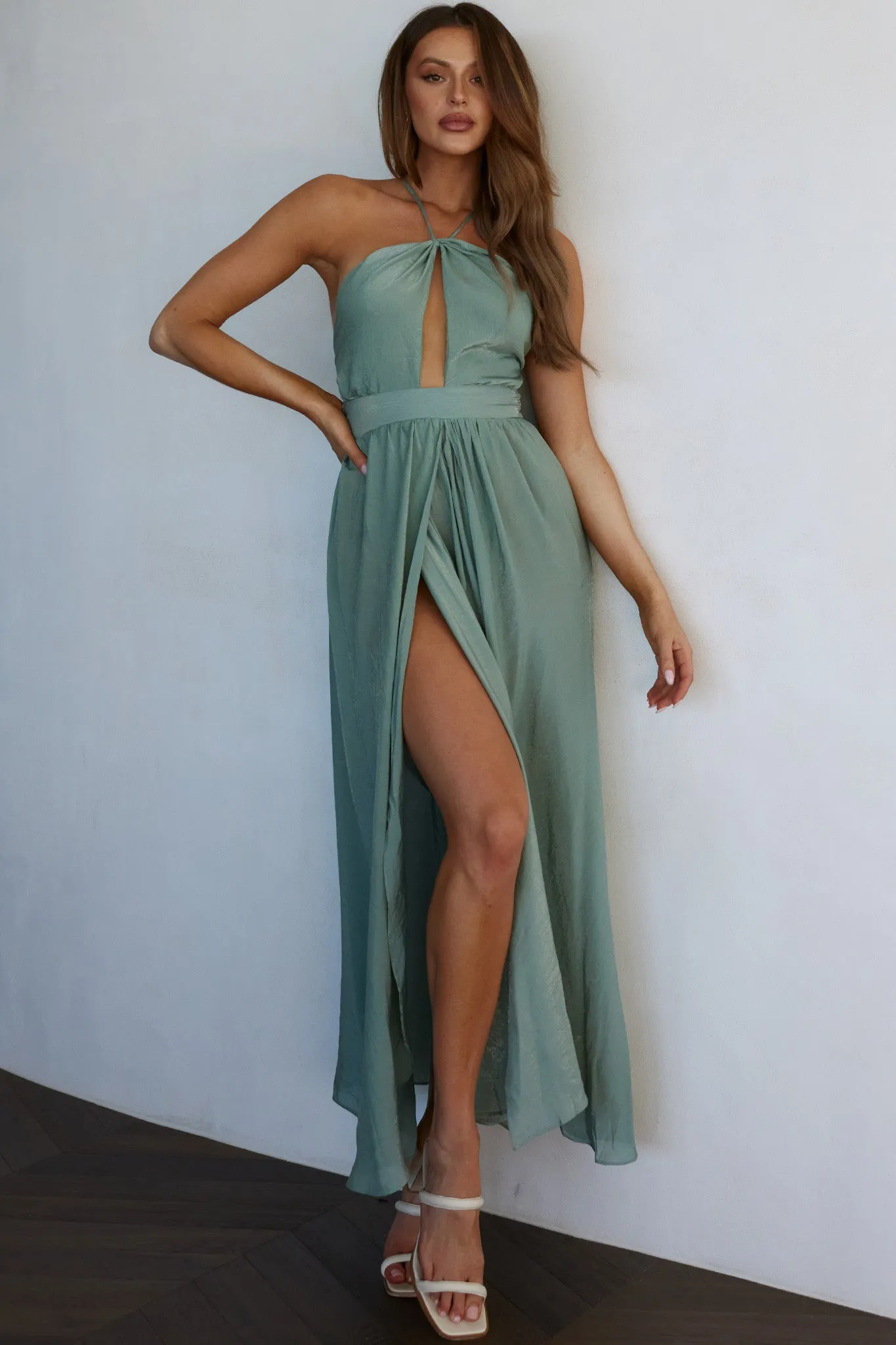 Athena High Split Maxi Dress Olive sold by Selfie Leslie product image thumbnail 5