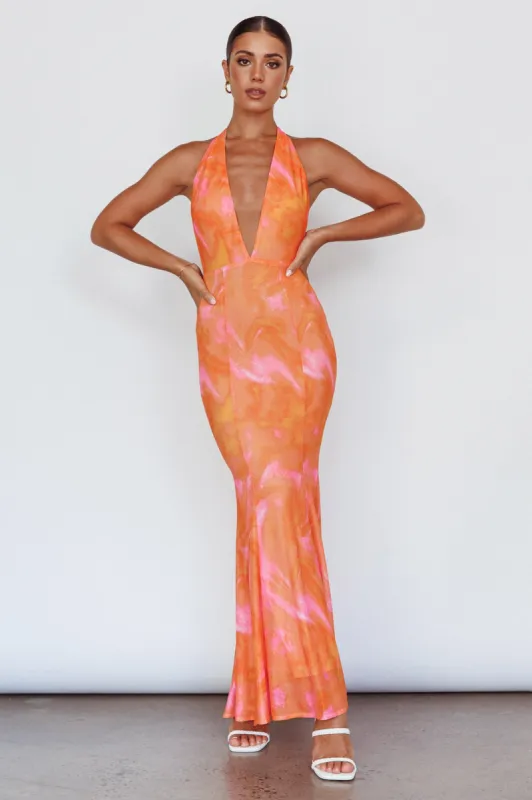Mayah Halterneck Maxi Dress Printed Orange sold by Selfie Leslie