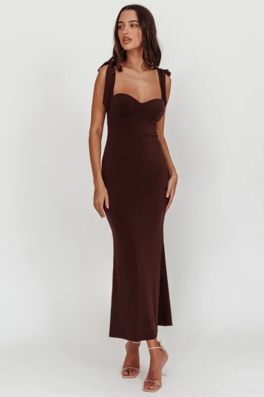 Rose Garden Tied Shoulder Maxi Dress Brown sold by Selfie Leslie