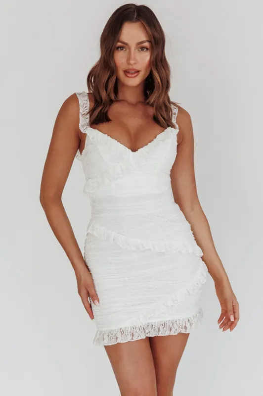 La Vida Frill Trim Off-Shoulder Mini Dress White sold by Selfie Leslie