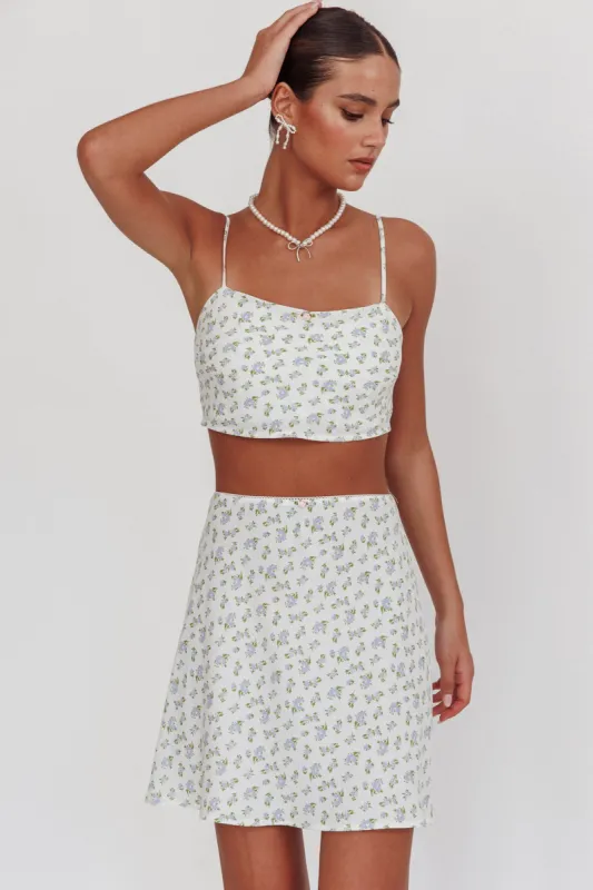 Miss Cupid Floral Mini Skirt Ivory/Blue sold by Selfie Leslie