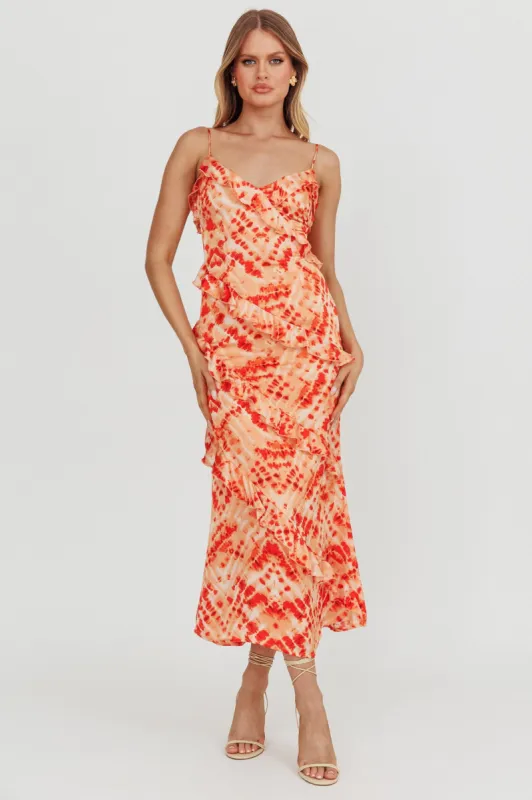 Silvana Frill Trim Midi Dress Orange sold by Selfie Leslie