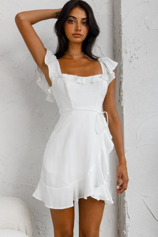 Thinkin' Bout You Ruffle Trim Waist-Tie Dress White sold by Selfie Leslie