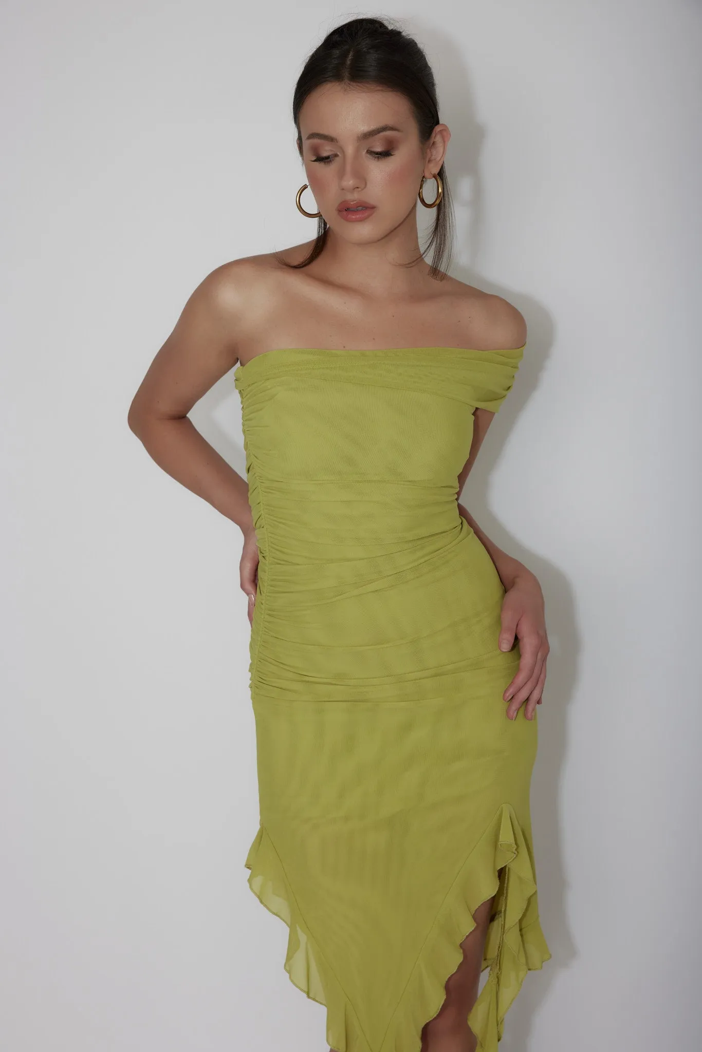 After Party One Sleeve Ruffle Mini Dress Lime sold by Selfie Leslie product image thumbnail 5