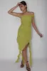 After Party One Sleeve Ruffle Mini Dress Lime sold by Selfie Leslie