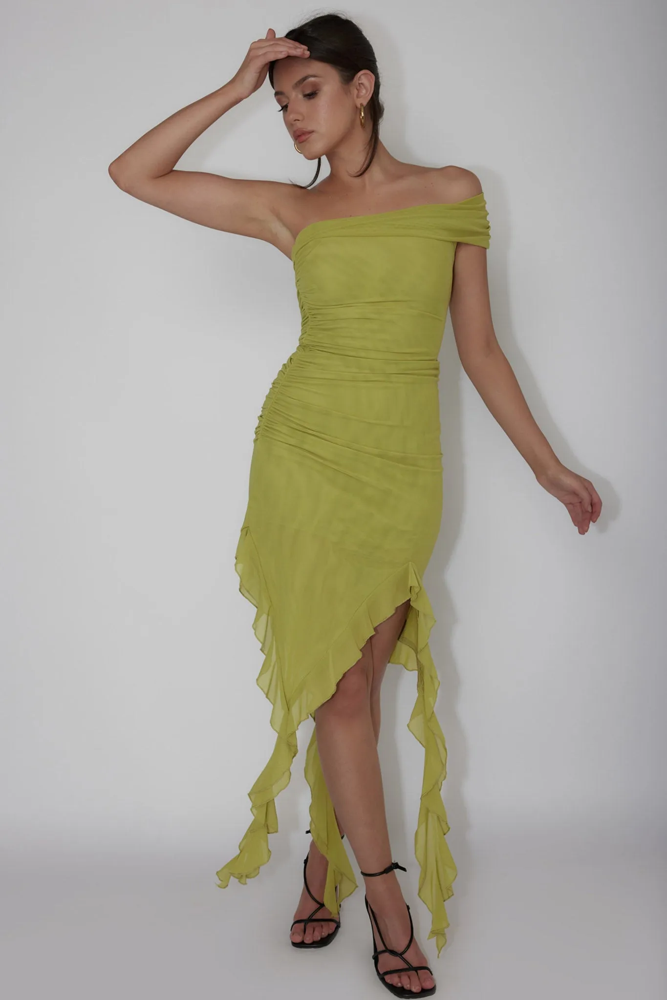 After Party One Sleeve Ruffle Mini Dress Lime sold by Selfie Leslie product image thumbnail 4