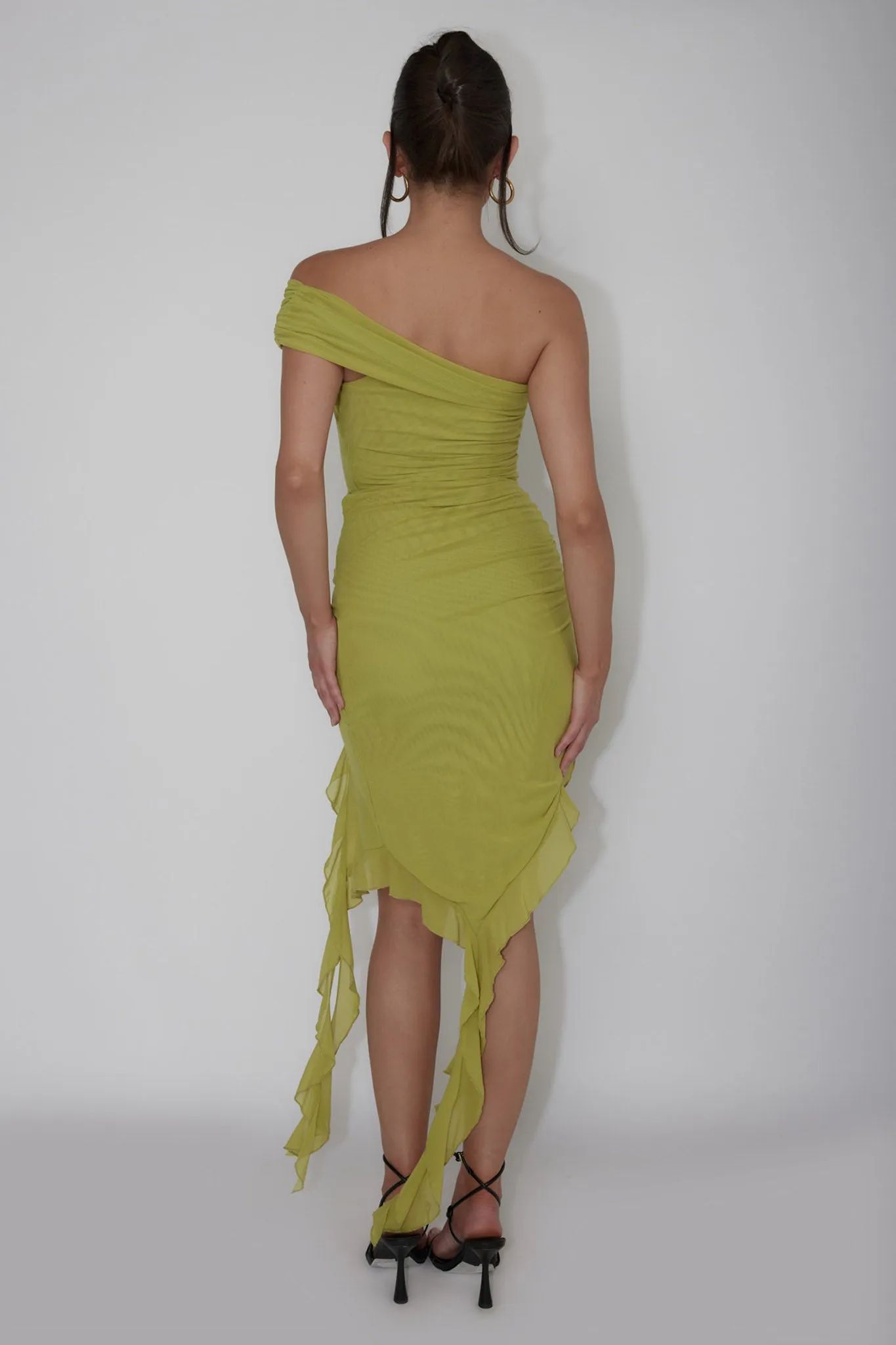 After Party One Sleeve Ruffle Mini Dress Lime sold by Selfie Leslie product image thumbnail 2
