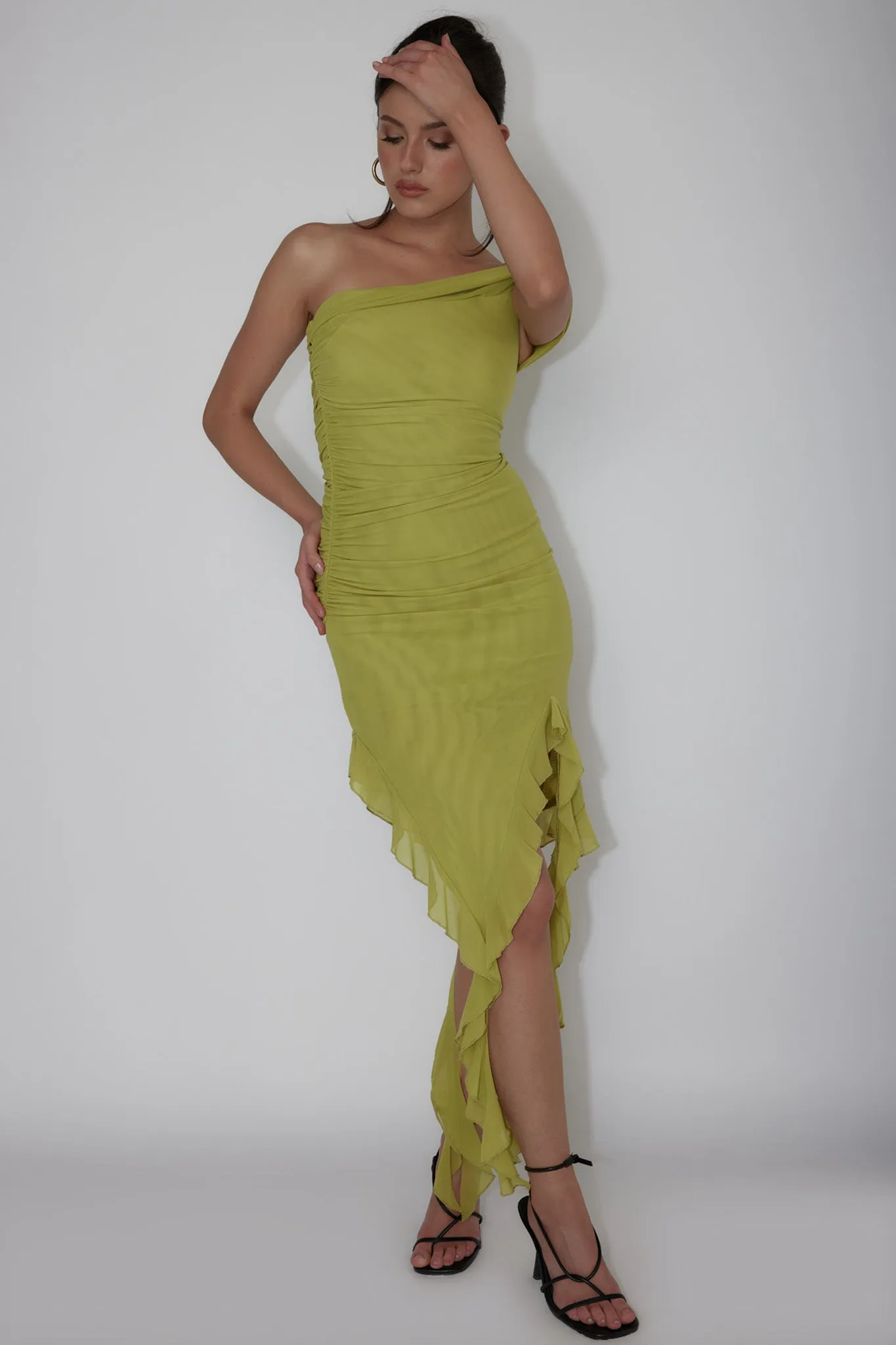 After Party One Sleeve Ruffle Mini Dress Lime sold by Selfie Leslie product image thumbnail 3