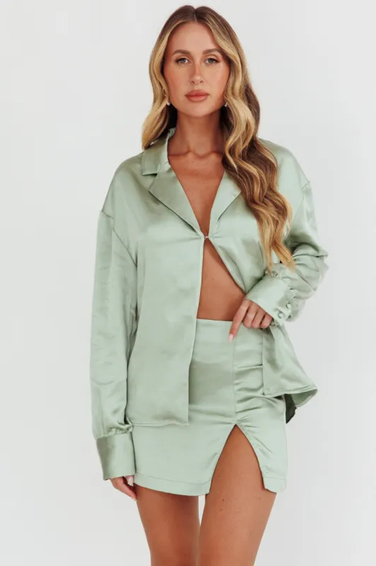 Coco Satin Mini Skirt Sage sold by Selfie Leslie