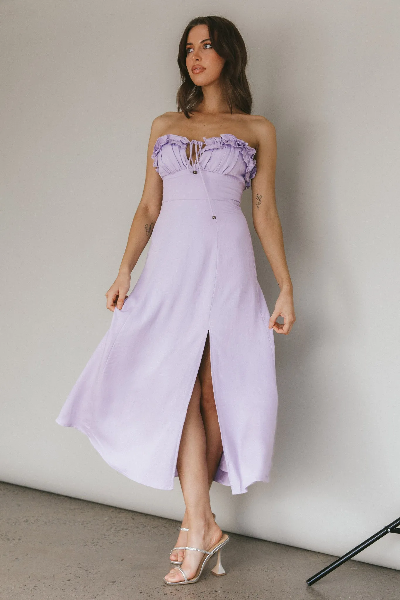 Under The Sun Tied Bust Midi Dress Lilac sold by Selfie Leslie product image thumbnail 4