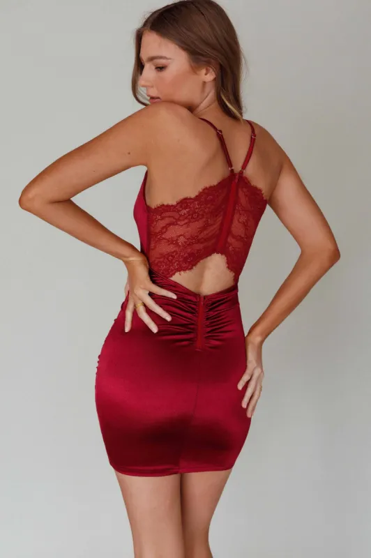 Michi Lace Back Mini Dress Burgundy sold by Selfie Leslie