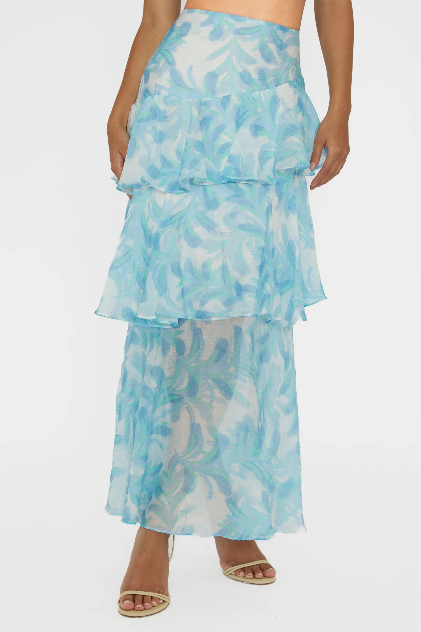 Veda Tiered Ruffle Maxi Skirt Floral Blue sold by Selfie Leslie product image thumbnail 4