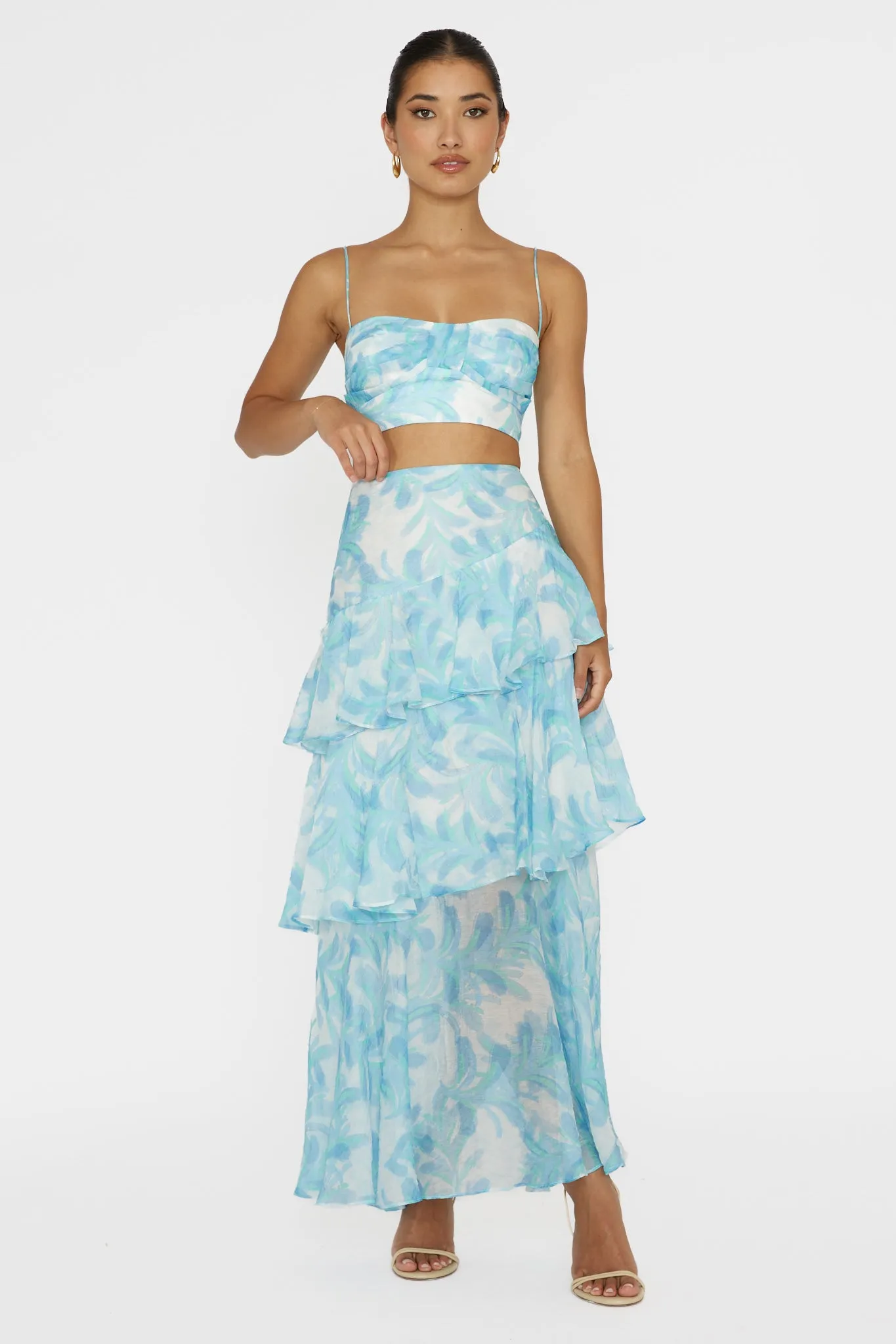 Veda Tiered Ruffle Maxi Skirt Floral Blue sold by Selfie Leslie product image thumbnail 3
