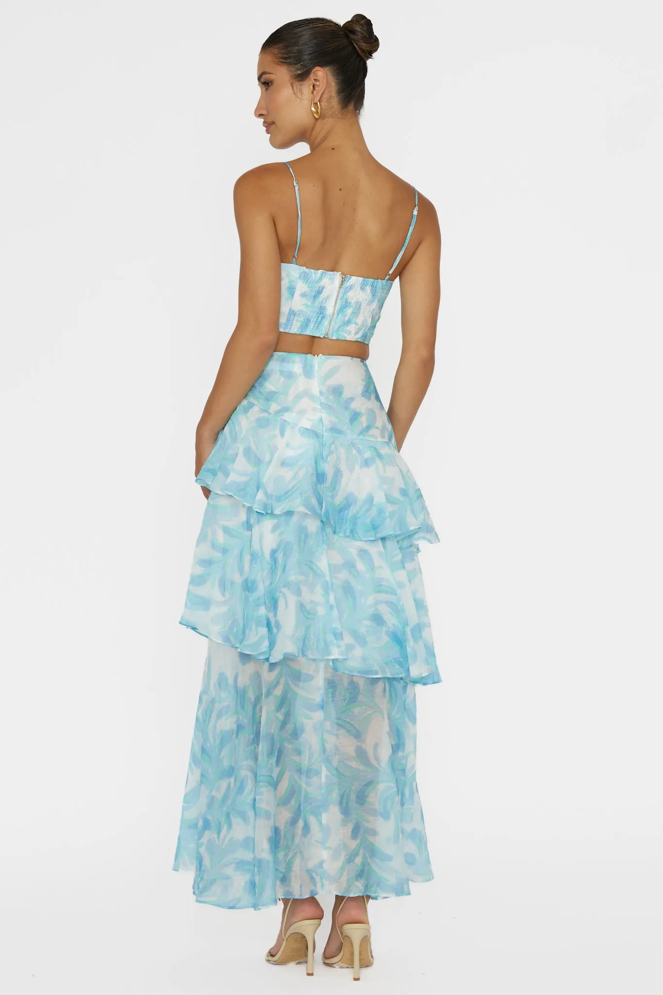 Veda Tiered Ruffle Maxi Skirt Floral Blue sold by Selfie Leslie product image thumbnail 2