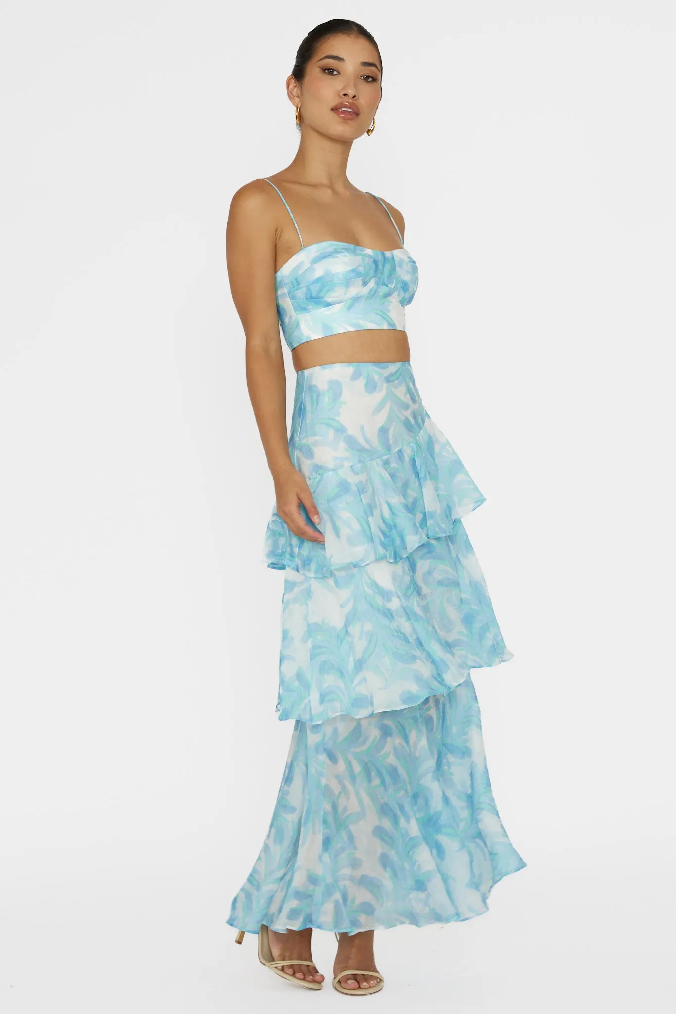 Veda Tiered Ruffle Maxi Skirt Floral Blue sold by Selfie Leslie product image thumbnail 5