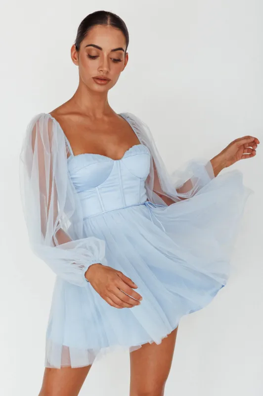 Fairytale Dream Sheer Sleeve Mini Dress Blue sold by Selfie Leslie