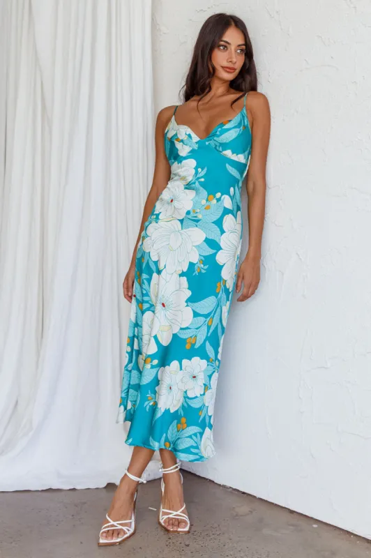 Infinity Pintuck Bust Midi Dress Flower Teal sold by Selfie Leslie