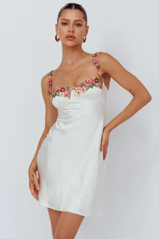 Rose Garden Floral Applique Mini Dress Oyster sold by Selfie Leslie