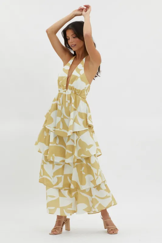 Catalina Tiered Ruffle Maxi Dress Print Yellow sold by Selfie Leslie