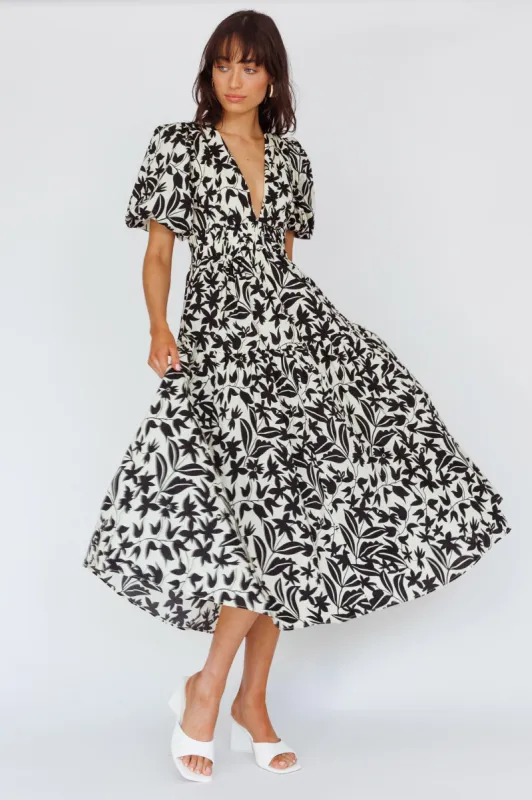 Summer Land V-Neckline Midi Dress Floral Beige sold by Selfie Leslie