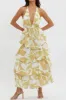 Catalina Tiered Ruffle Maxi Dress Print Yellow sold by Selfie Leslie