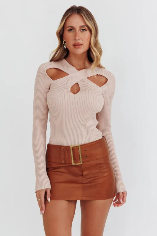 One Mind Cut-Out Neckline Knit Top Mocha sold by Selfie Leslie