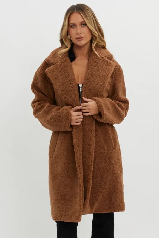 Alaska Long Side Pocket Coat Mocha sold by Selfie Leslie