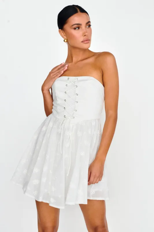 Mon Petit Lace-Up Bodice Mini Dress White sold by Selfie Leslie