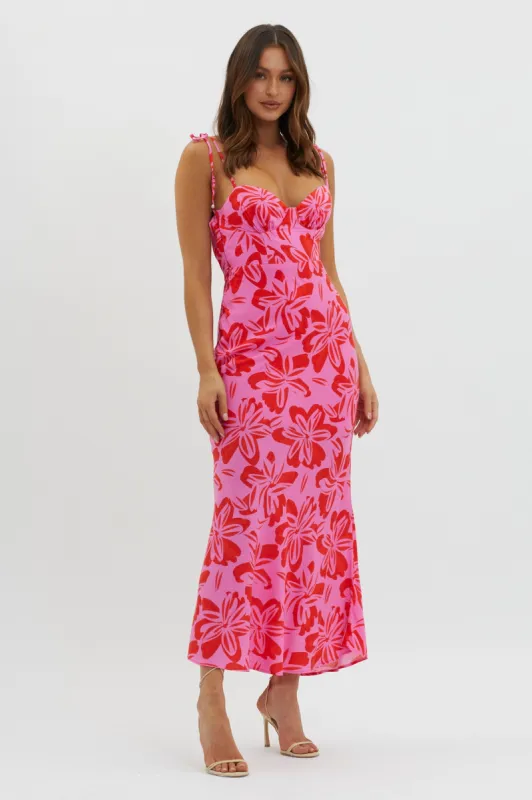 Luau Tied Shoulder Print Dress Pink sold by Selfie Leslie