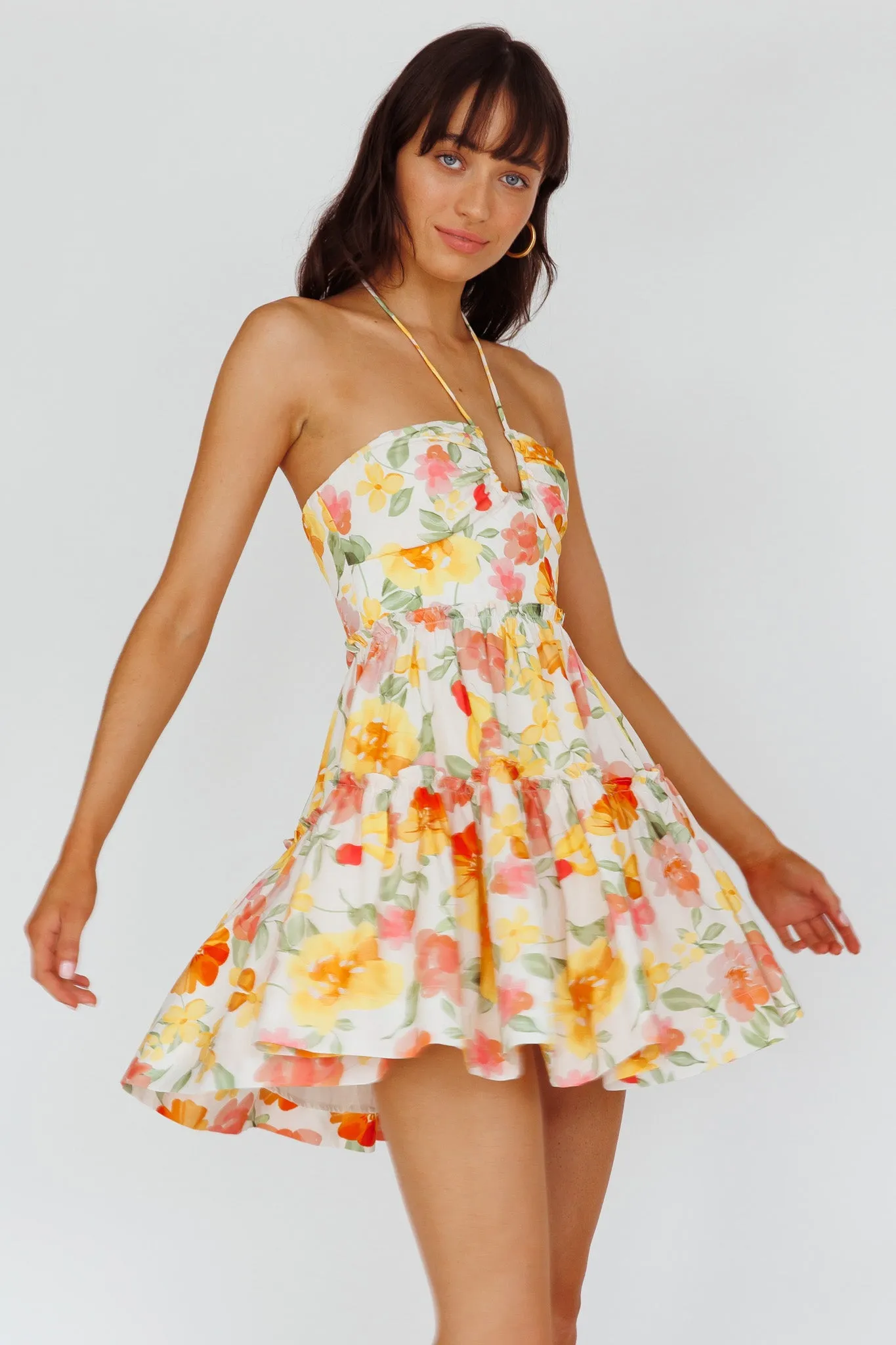Horizons Frill Trim Mini Dress Floral Yellow sold by Selfie Leslie