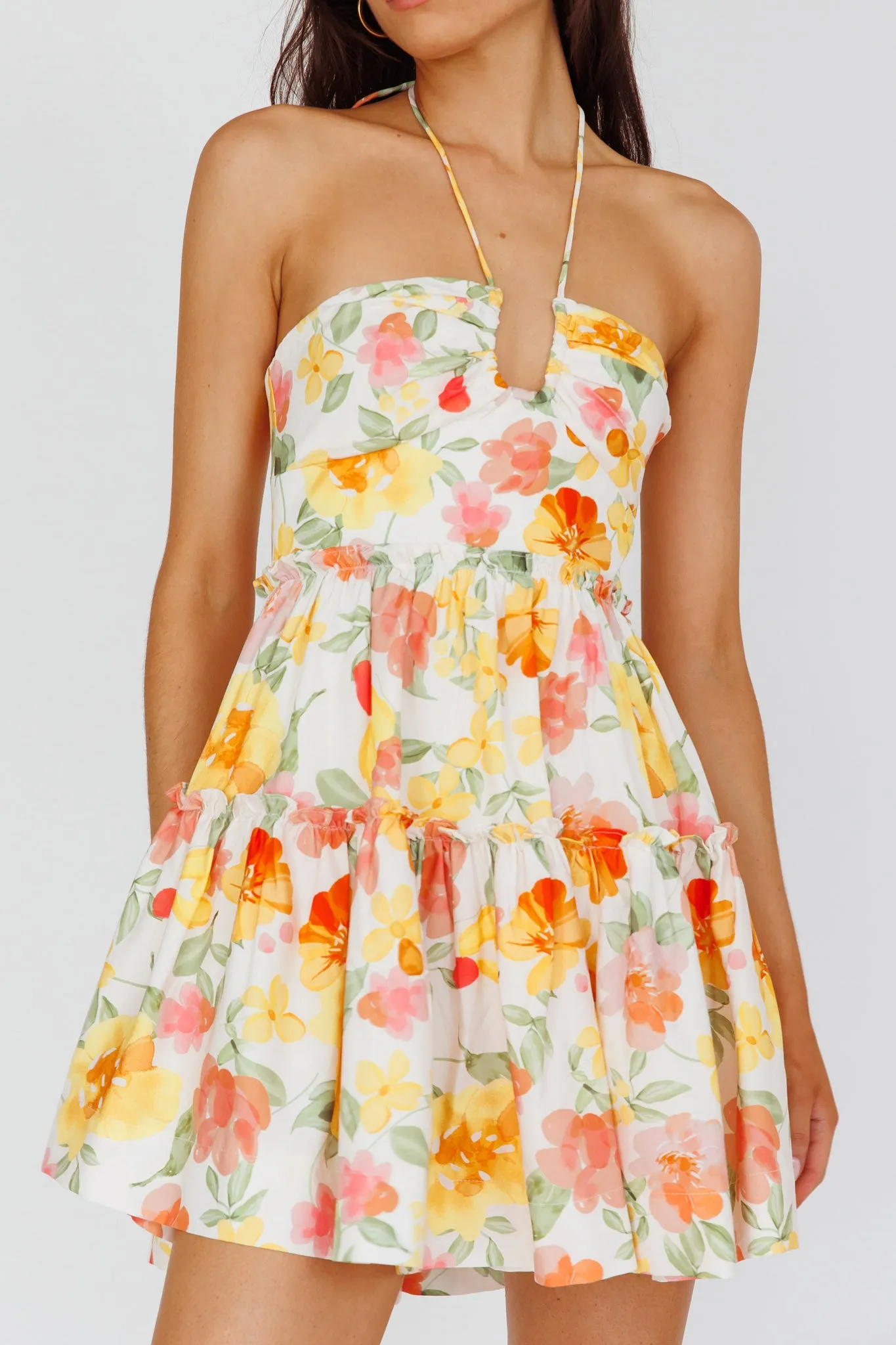 Horizons Frill Trim Mini Dress Floral Yellow sold by Selfie Leslie product image thumbnail 4