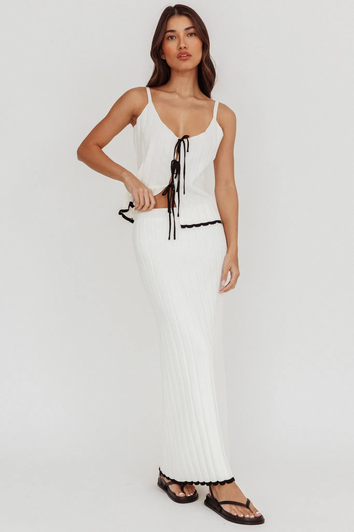 Liloh Contrast Trim Ribbed Maxi Skirt White sold by Selfie Leslie