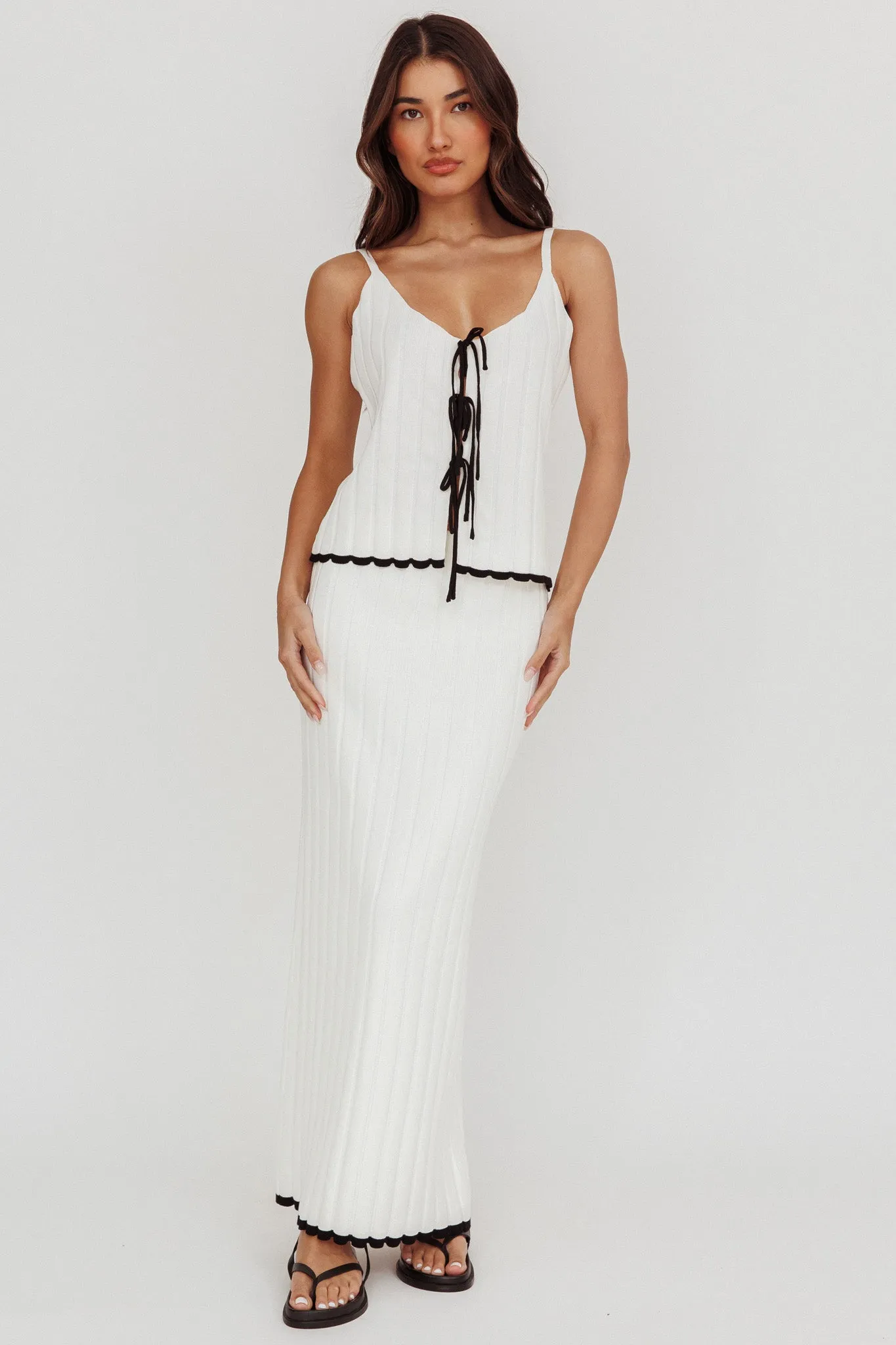 Liloh Contrast Trim Ribbed Maxi Skirt White sold by Selfie Leslie product image thumbnail 3
