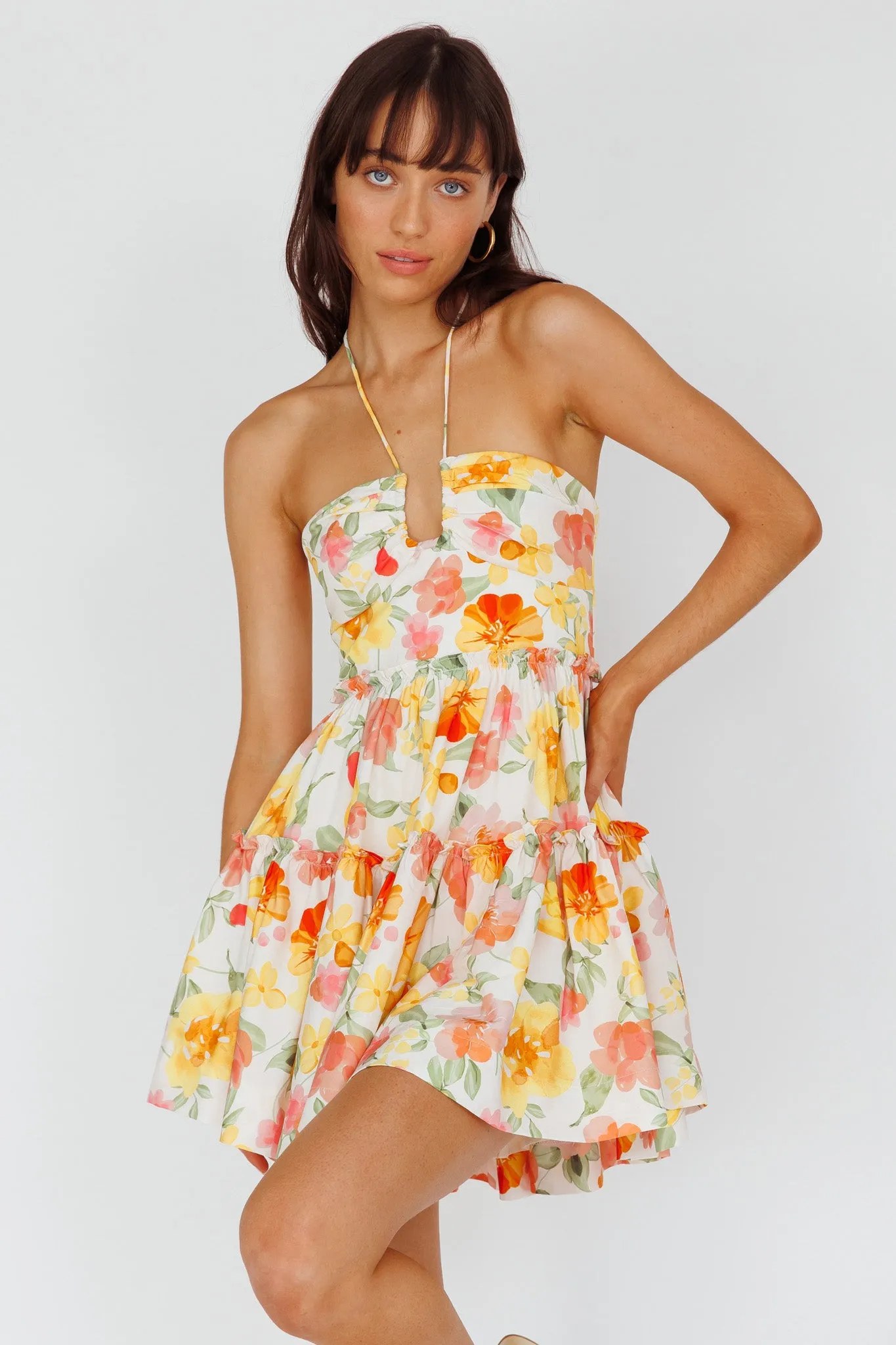 Horizons Frill Trim Mini Dress Floral Yellow sold by Selfie Leslie product image thumbnail 5