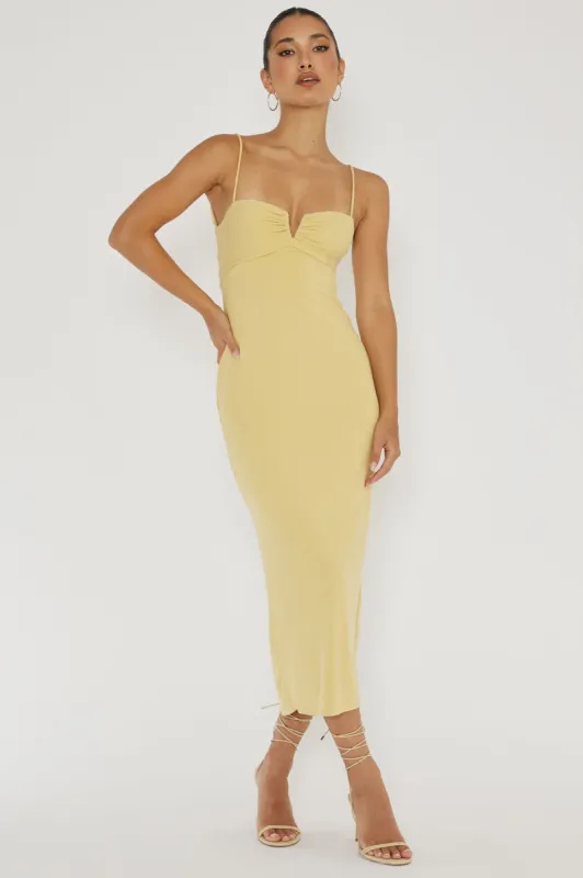 Namrata Twist Back Ribbed Midi Dress Lemon sold by Selfie Leslie