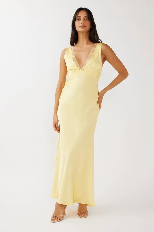 Ivonne Lace Trim V-Neck Maxi Dress Yellow sold by Selfie Leslie