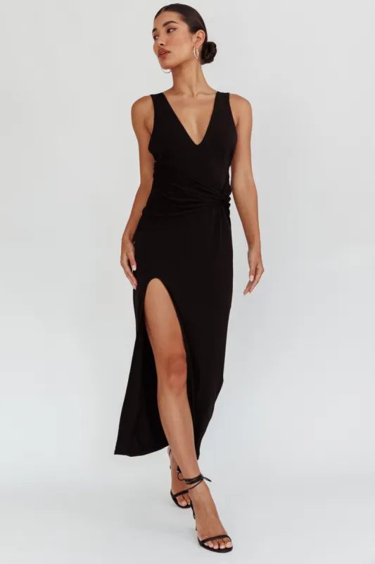 Eternal Waist Twist Split Dress Black sold by Selfie Leslie