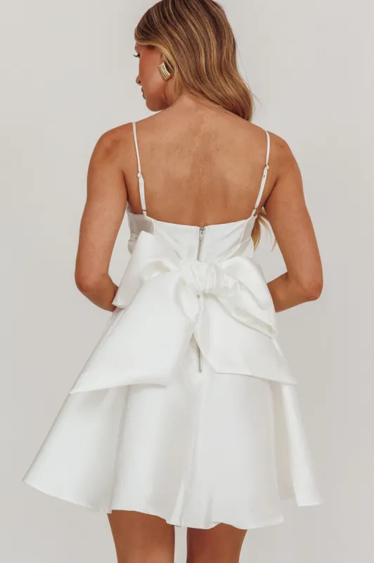 Athens Flared Bow Mini Dress White sold by Selfie Leslie