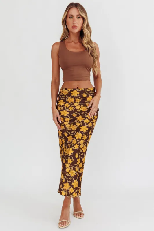 Wild Wanderings Midi Skirt Floral Brown sold by Selfie Leslie