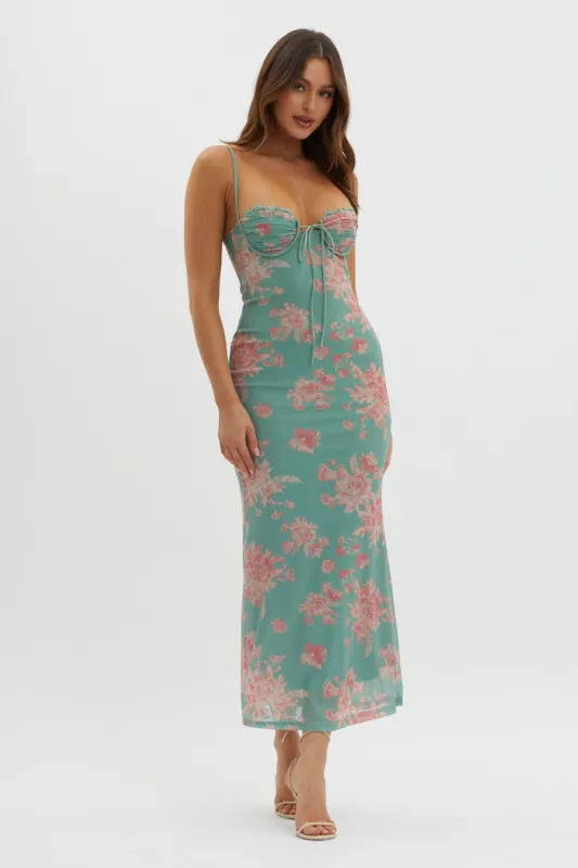 Fortune Lace Trim Mesh Midi Dress Green sold by Selfie Leslie