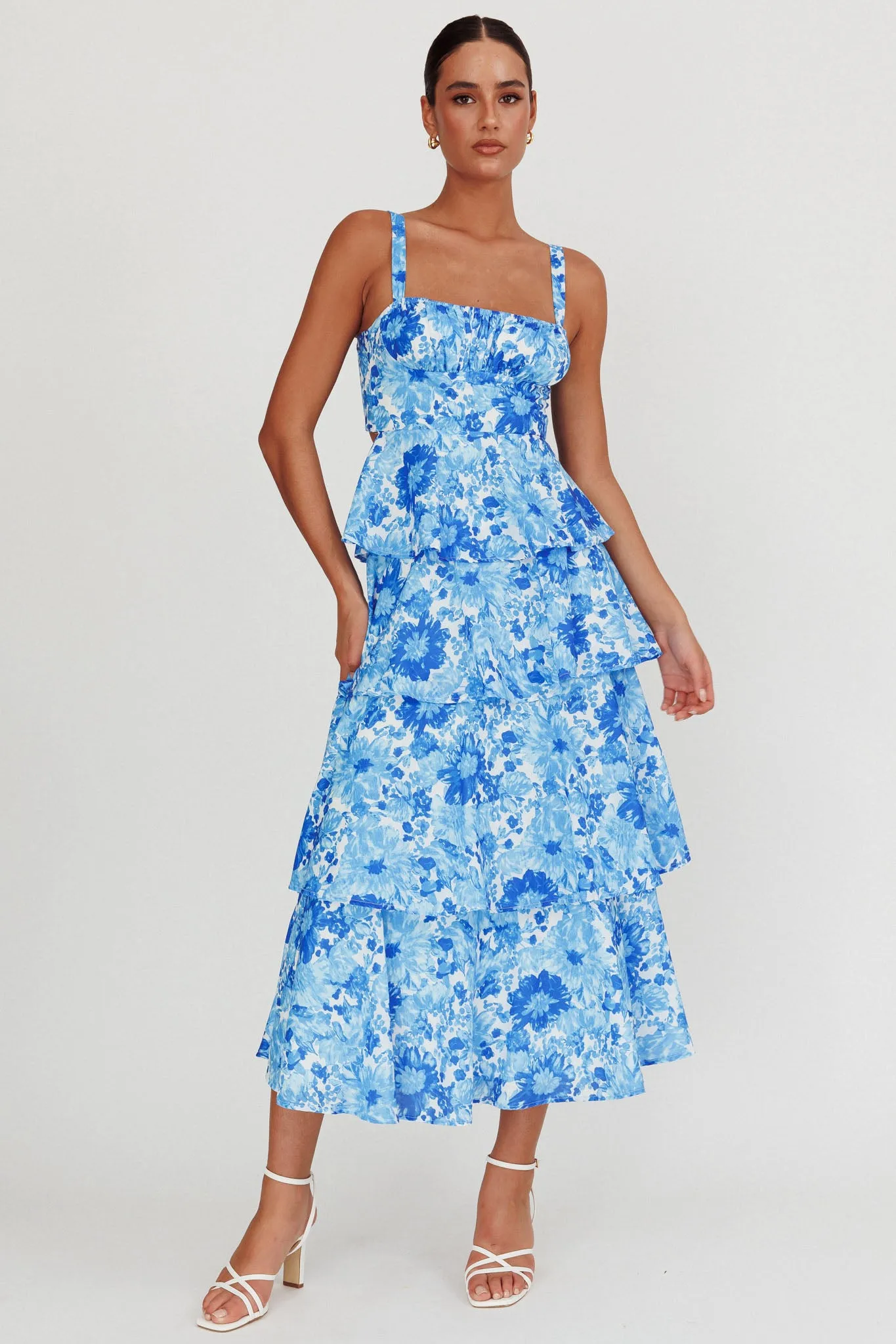 Provence Bloom Tiered Floral Maxi Dress Blue sold by Selfie Leslie product image thumbnail 3