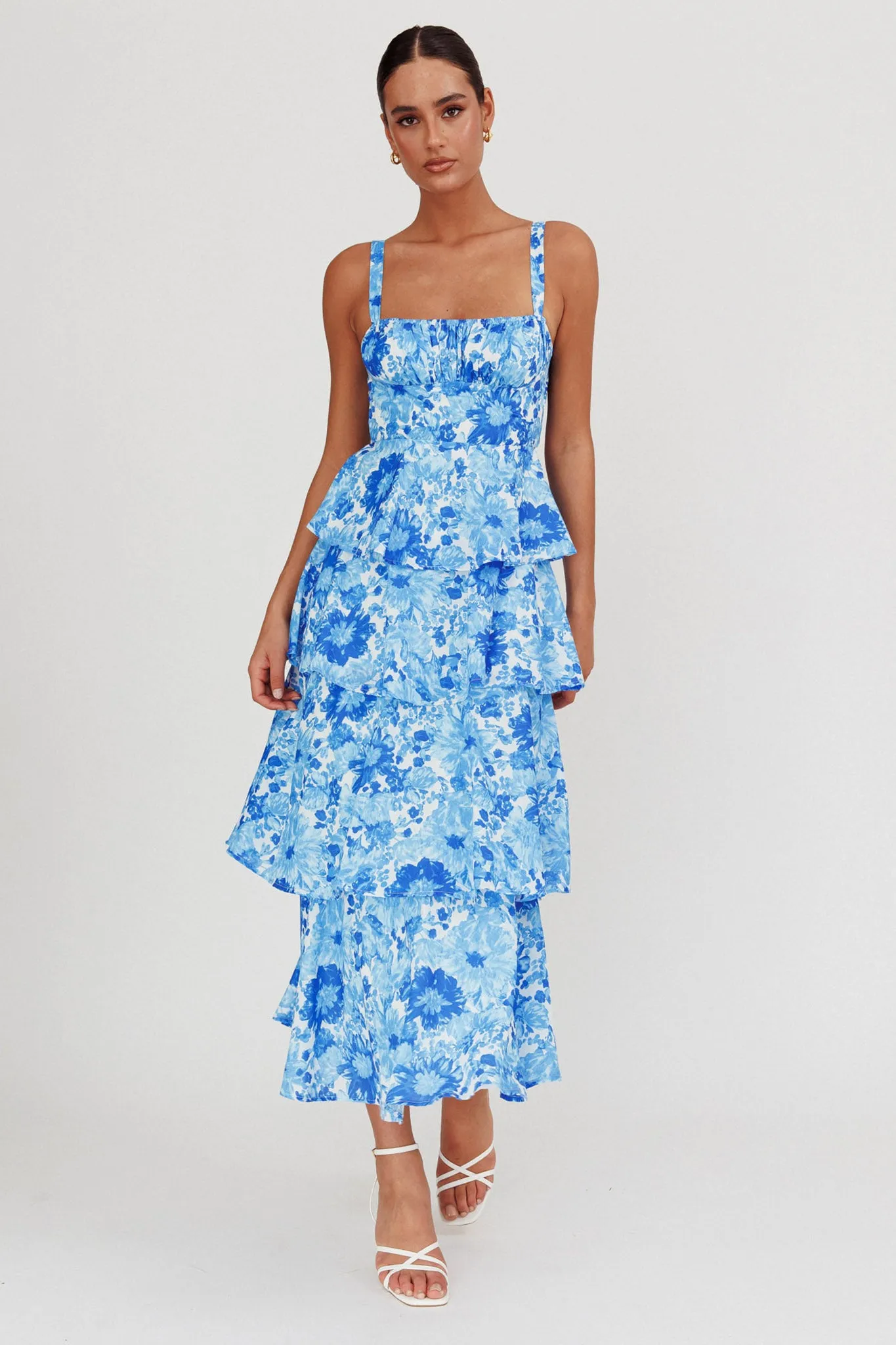 Provence Bloom Tiered Floral Maxi Dress Blue sold by Selfie Leslie product image thumbnail 5
