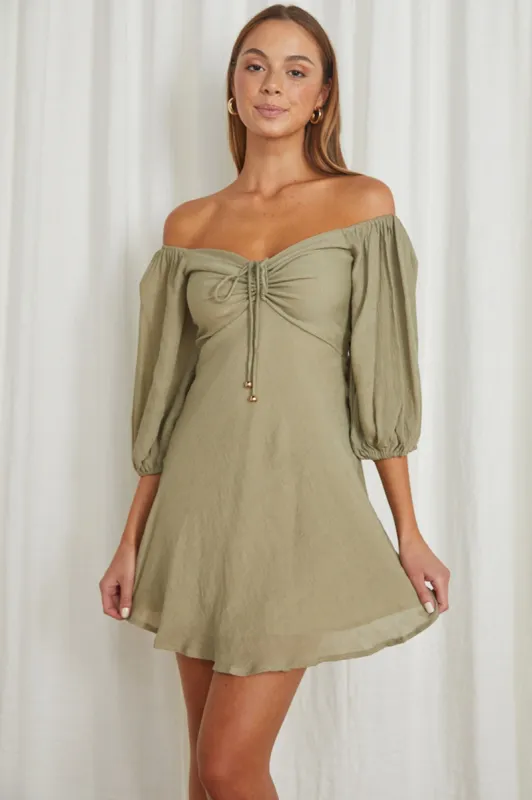 Avaline Drawstring Bust Mini Dress Olive sold by Selfie Leslie